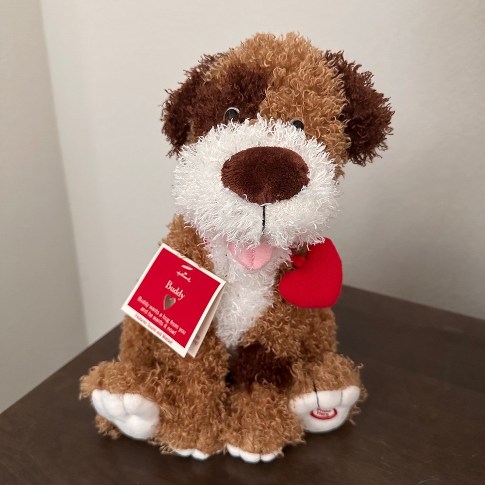 NWT Hallmark Buddy Dog Plush Animated Sound Motion Brown White Love Friendship